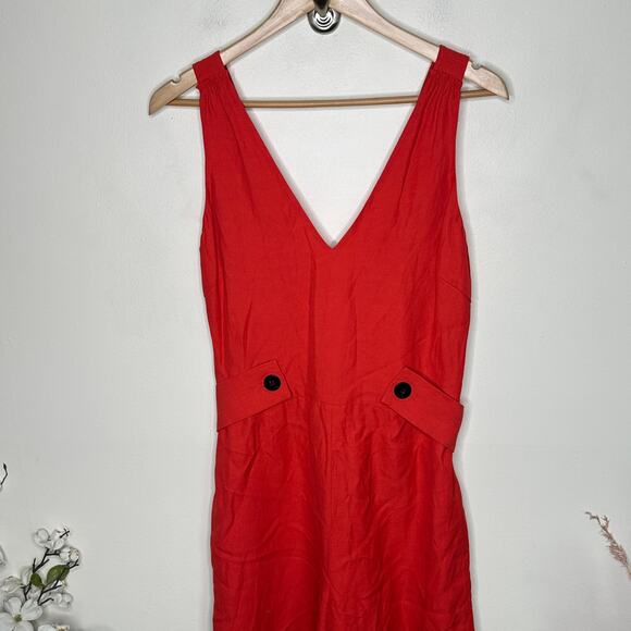 DEREK LAM 10 CROSBY x INTERMIX Linen Wide Leg Jumpsuit Red Sz 4 {G8} - Picture 2 of 8